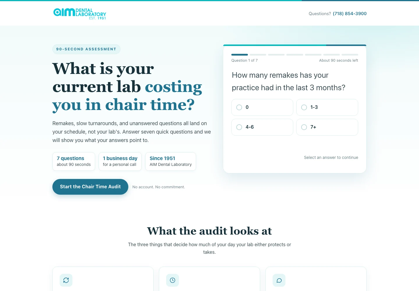 Seven-question assessment concept. A separate early build, not the live Growth Audit.