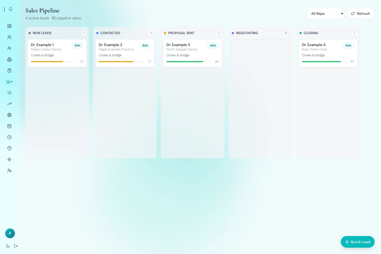 AIM CRM — A shared view of the relationship, from enquiry to next action.