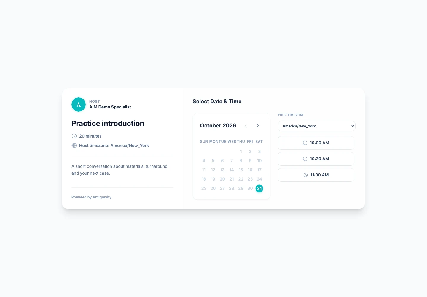 AIM booking scheduler — A time to talk. Without the endless back-and-forth.