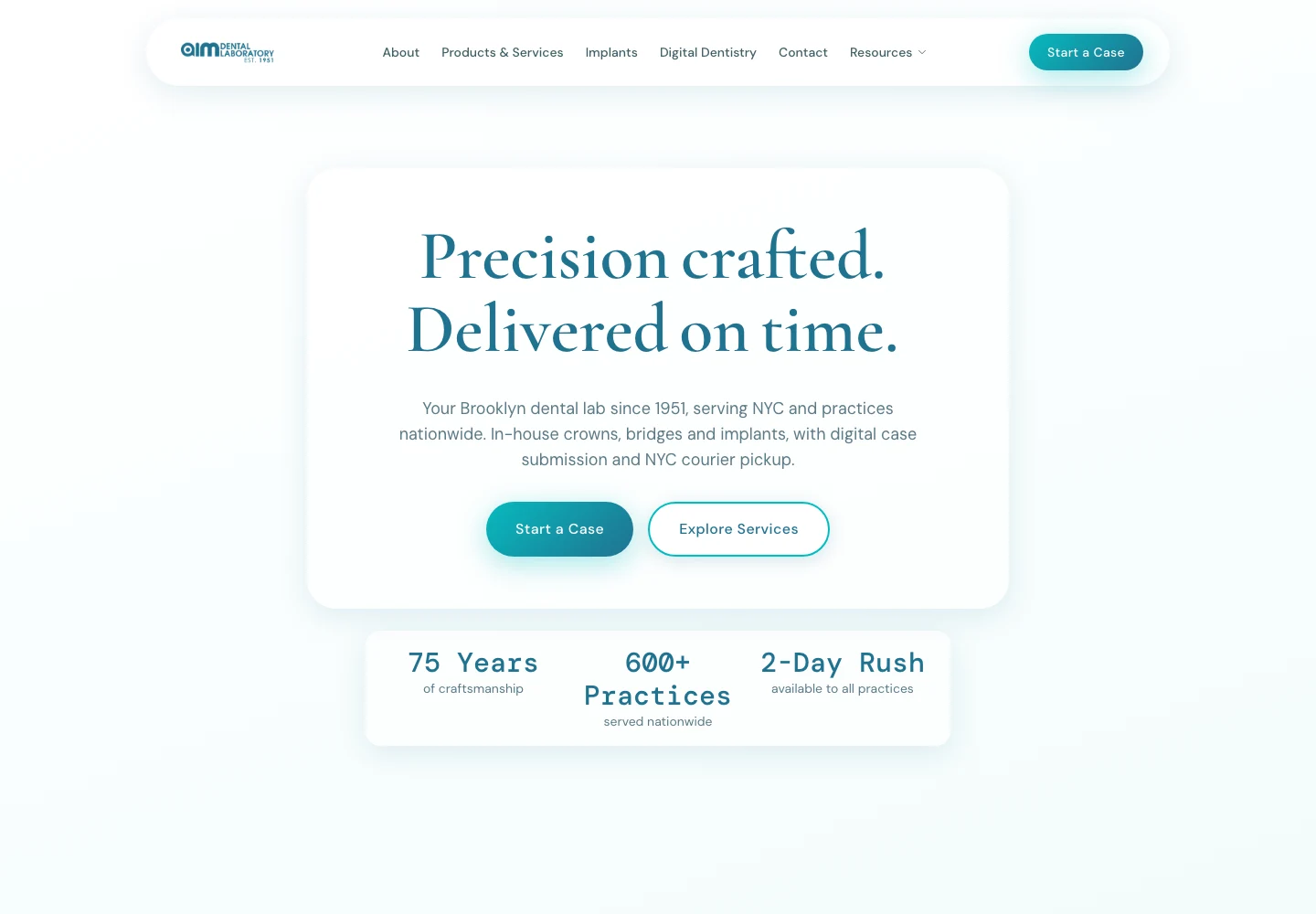 AIM Dental Laboratory — A website that connects the first visit to the real workflow.
