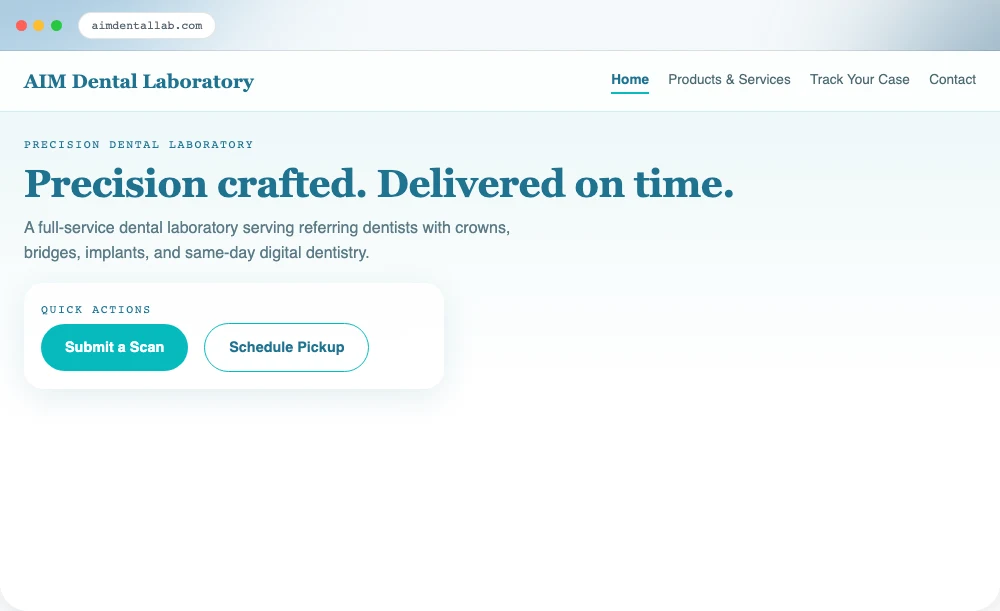 AIM Dental Laboratory — A website that connects the first visit to the real workflow.